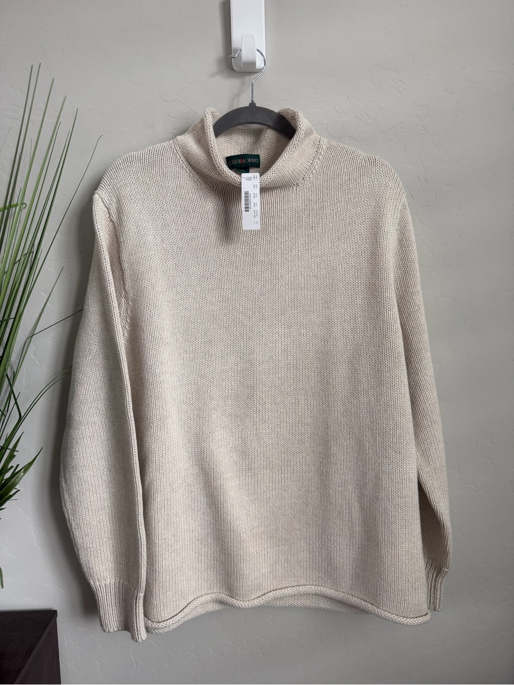 J.Crew NWT 1988 Rollneck Cotton Sweater Cream Oatmeal Size Large